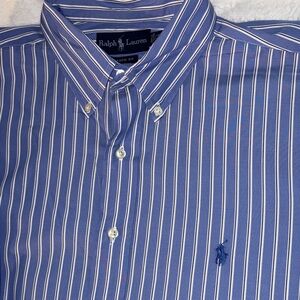 Ralph Lauren Blue and White Vertical Stripe Button-Down Shirt